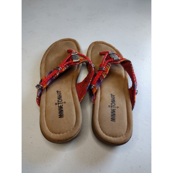 Minnetonka Beaded Embellished Thong Sandals Red Multi Color Women‎ US 6 - Picture 3 of 5